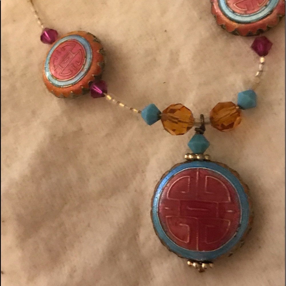 Feng Shui Shou pink choker necklace + jewelry box - Picture 6 of 12